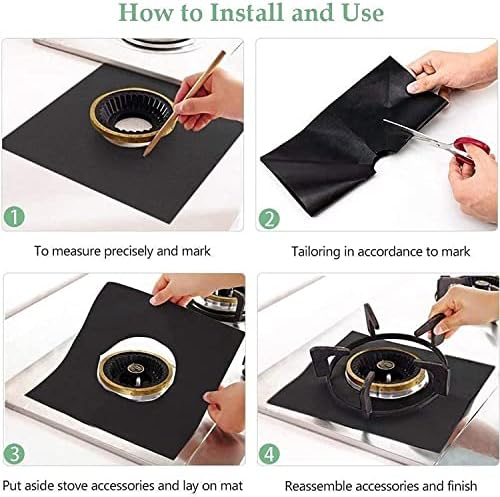 Stove Covers, Gas Stove Liners, MSDADA 8 Pcs Black 10.6" x 10.6" Gas Stove Protectors with 2 Pcs Clear 25” Stove Gap Covers, 0.2 mm Double Thickness, Reusable, Non-Stick, Easy to Clean - Image 4