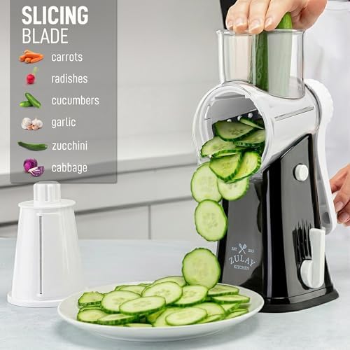 Rotary Cheese Grater Manual Hand Crank 5 Blade Shredder, White & Black - Image 5