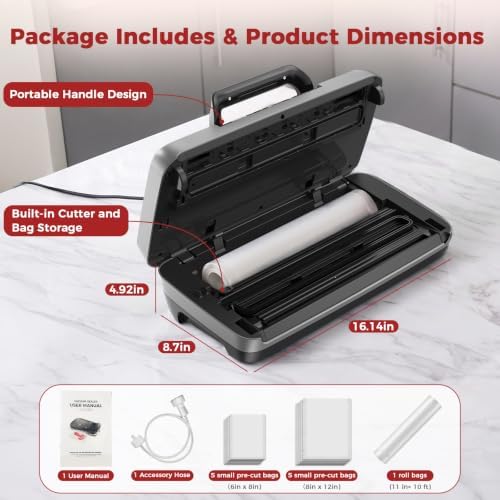Vacuum Sealer Machine, 230W 95KPa Food Sealer Built-in Cutter & Bag Storage - Image 5