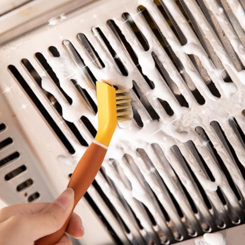 BESTonZON Multifunctional Kitchen Cleaning Spatula and Scrub Brush, Thickened Stainless Steel Dual-Head Stove and Refrigerator Scraper, Yellow Handheld Household Cooktop Cleaner Tool - Image 5