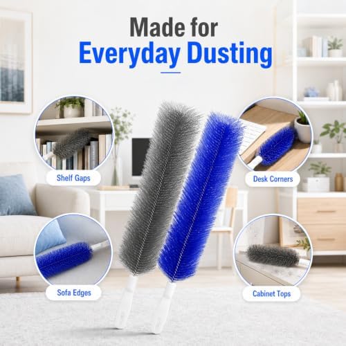2PCS Fan Cleaning Brush Bendable Microfiber Duster Cleaner Window Head Reusable Dust Remover Crevice Blind Vent Removal Tool Screen Ceiling Car Ac Cepillos para Limpieza Gap Whole House (Blue Gray) - Image 3