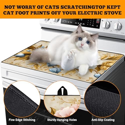 Multi-Design Stove Top Cover for Glass/Electric Stoves - 3-in-1 Heat-Resistant Protector Mat, Non-Slip Drying Rack 28"x20" (Pink-White Peony) - Image 4