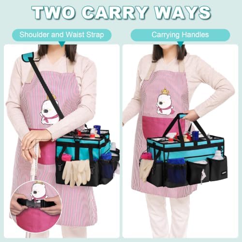 Extra-Large Wearable Cleaning Caddy With Detachable Divider,Cleaning Caddy For Cleaning Supplies Large Cleaning Supply Caddy With Adjustable Shoulder Strap & Waist Belt For Cleaners,Mint Green - Image 5