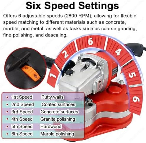 Industrial 2800W Concrete Grinding and Polishing Machine, 3-Head Electric Diamond Grinder with 8” Coverage, 6 Adjustable Speeds, for Professional Concrete, Stone, Marble, and Metal 02 - Image 5