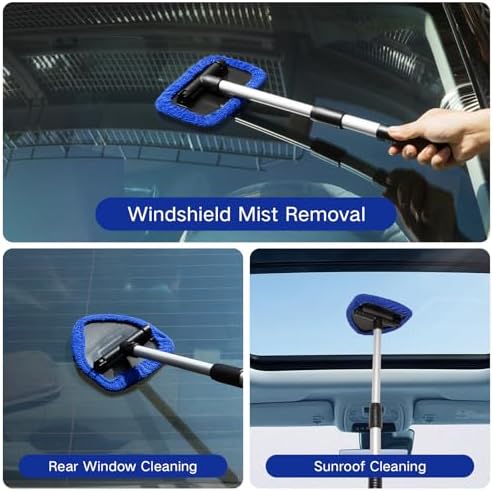 Qydipclin 10pcs Windshield Cleaner Tool, Car Window Cleaning Wash Kit with 4 Reusable Microfiber Pads 1 Spray Bottle and Extendable Handle Auto Glass Wiper Kit, Multicolor - Image 2