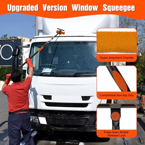 25FT Reach Window Squeegee Kit with Extension Pole, 2-in-1 Professional Washer for High Windows, 5-20FT Adjustable Reach, Rotatable Head for Indoor & Outdoor Use, Streak-Free Cleaning Tool for Home - Image 5