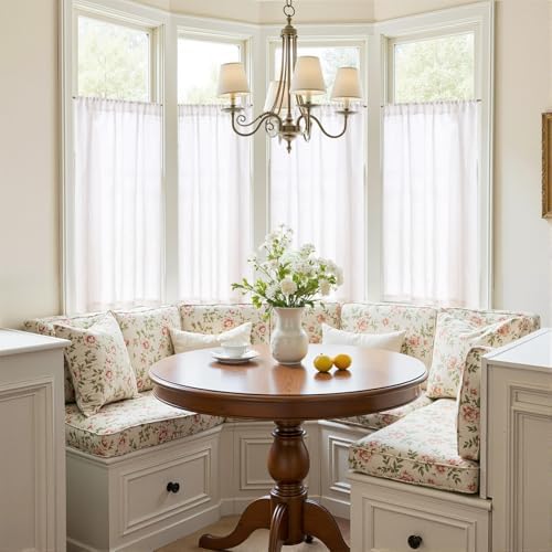 jinchan Linen Kitchen Tier Curtains, 38x45, 2 Panels, Beige White - Image 2