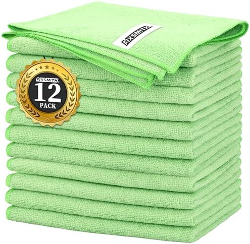FIXSMITH Sage Green Microfiber Cleaning Cloth -Pack of 12, Highly Absorbent Cleaning Rags, 16"X12" All Purpose Cleaning Towels for Housekeeping, Kitchen, Car, Lint Free and Reusable Microfiber Towels by FIXSMITH