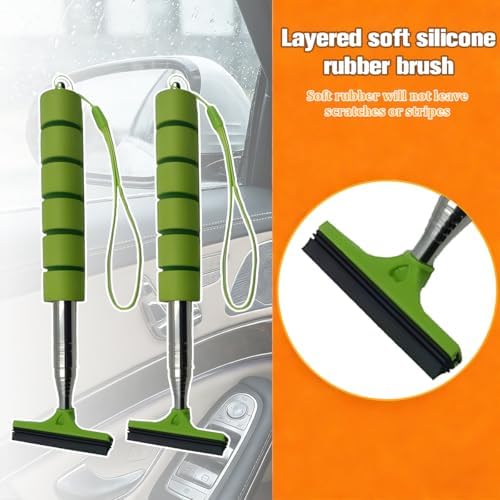 2PCS Car Side Mirror Squeegee, Retractable Vehicle Rear View Mirror Cleaning Wiper for Rainy Foggy Weather, Portable Auto Window Glass Cleaner Squeegee, Universal Fit (Green) - Image 5