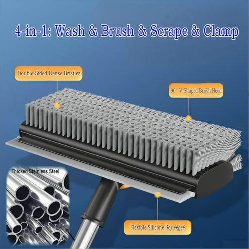 Floor Scrub Brush with Squeegee Long Handle 3 in 1 tub Brush 52'' 2026 Upgraded Multi-Functional Stiff Bristle Cleaning Scrub Brush Rotating Tile Brush for Cleaning Bathroom Patio, Pool, Garage - Image 3