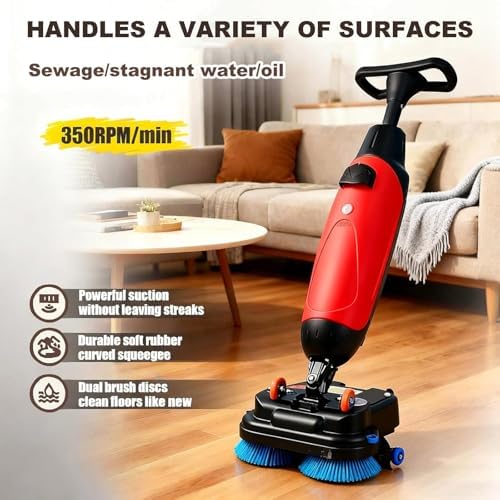 Battery Powered Walk Behind Mini Automatic Floor Scrubber Machine – Compact & Portable, 17” Cleaning Width – Ideal for Small Commercial Spaces, Offices, Retail & More Red - Image 4