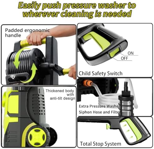 5000 Max Pressure Washer with Adj-8-Level Touch Screen, 34" Tall Power Washer, 35ft Power Cord w/GFCI, Inlet Hose&Filter&500mlFoam Cannon for Cars/Fences/Driveways/Home Cleaning，Yellow - Image 5