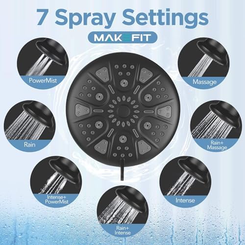 MakeFit Filtered Shower Head with Upgraded Activated Carbon Filter - High Pressure Shower Head with Hard Water Softener - 7 Settings Bathroom Rain Showerhead to Remove Chlorine and Heavy Metals - Image 6