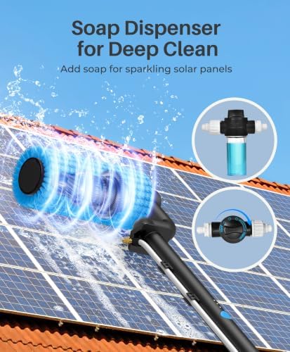 Electric Solar Panel Cleaning Brush, 20.34Ft, Soap Dispenser&Water Fed Pole - Image 2