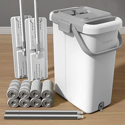 JOYMOOP Mop and Bucket Set for Floor and Wall Cleaning, Commercial and Household Use, Flat Mop System with 60" Dual Mops + 8 Pads by JOYMOOP