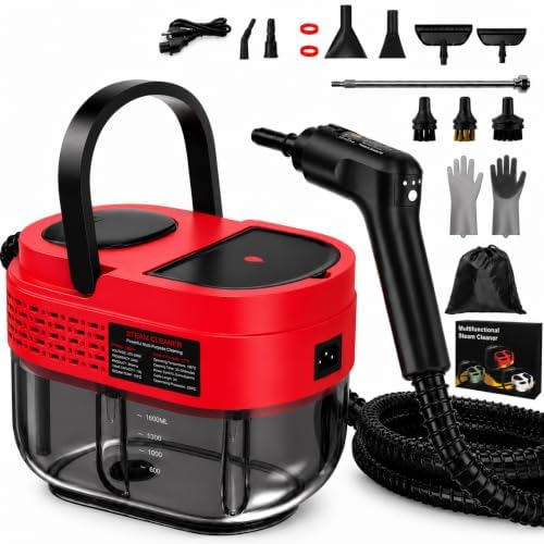 Steam Cleaner for Home, 15s Heat-Up, 1.2L Water Tank, 6-Level Adjustable Handle, Handheld Steam Cleaner for Car Detailing, Dirt, Furniture, Couch, Floor Tile, Bathroom, Bed Bugs, 9Pcs Accessories by Goyappin