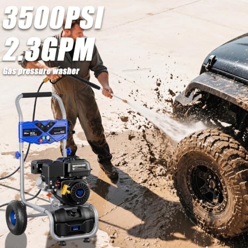 3500PSI Gas Pressure Washer, 2.3GPM Gas Powered High Pressure Washer with 212CC Engine, 4 Adjustable Nozzles, 25 ft High Pressure Hose for Cleaning Walls, Terraces, Vehicles, Garden (Blue) - Image 2