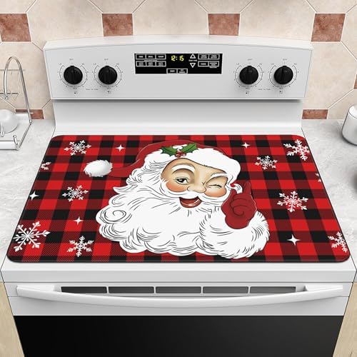 Santa Claus Stove Top Cover for Electric Stove 28" x 20" Kitchen Christmas Decor Glass Flat Top Stove Mat Oven Induction Cooktop Mat Winter Home Decor by KIYIYZER