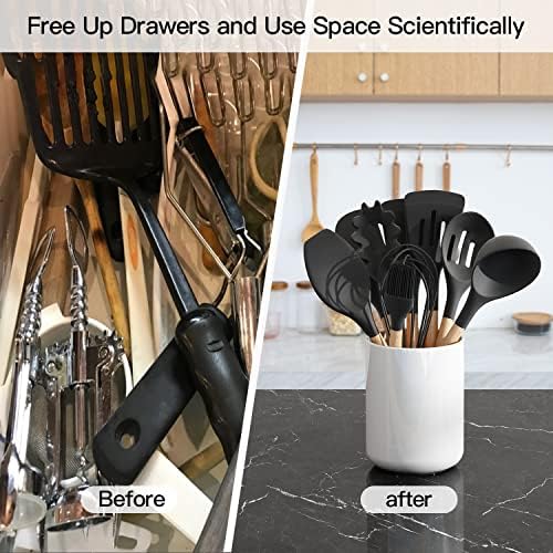 LATCHHOOK White utensil holder for Countertop, Glossy White Ceramic Utensil Holder for Kitchen Counter Easy to Clean, Modern Small Cooking Utensil Holder Spatula Crock for Décor, 4.5×6.4 IN - Image 5