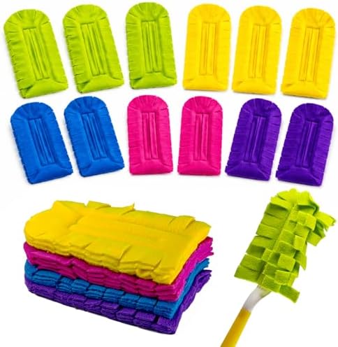12 Pcs Reusable Fleece Duster Refills with Handle Washable Cleaning Pads by Unknown