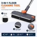 Floor Scrub Brush with Long Handle, 3-in-1 with Squeegee & Stiff Bristles - Image 2