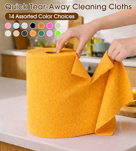 Microfiber Cleaning Cloth Roll, 100 Pack 12 x 12 Inch Tear Away Reusable Paper Towels, Thick Cleaning Towels, Absorbent Lint Free Washable Rags for Kitchen, Car, Garage and Workshop - Apricot Orange - Image 6