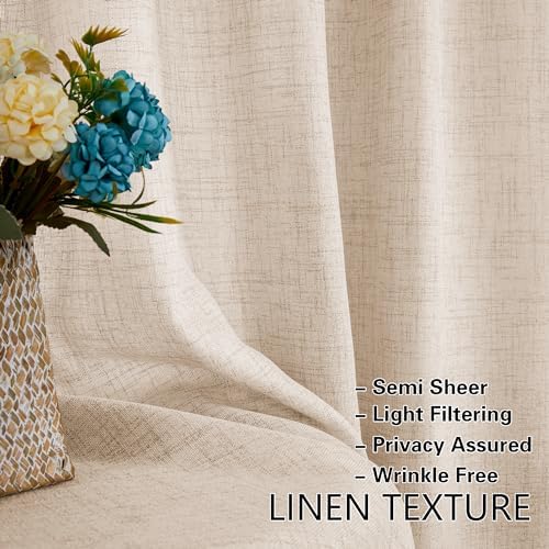 Linen Front Door Curtains 2 Pieces W35 x L40 Dual Rod Pocket Privacy - Image 4