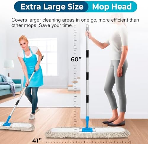 ARTIPOLY 41” Commercial Dust Mop for Floor Cleaning, Industrial Dry Mop with Heavy Duty Long Handle, Large Cotton Reusable mop Head, for Cleaning Office Garage Hardwood Warehouse Factory Mall - Image 3