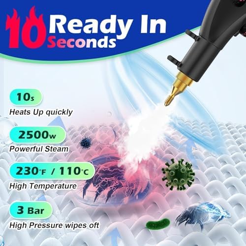 Steam Cleaner,2500W High Temperature High Pressure Steam Cleaner with 3 Brush Heads, Portable Steam Cleaners with 1.5L Tank For Car Detailing Kitchen Bathroom Floors(White) - Image 4