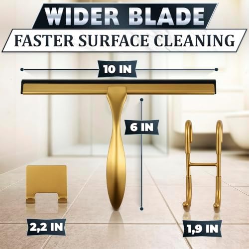 Stainless Steel Shower Squeegee, Glass, Silicone, 10 Inch (Gold) - Image 2