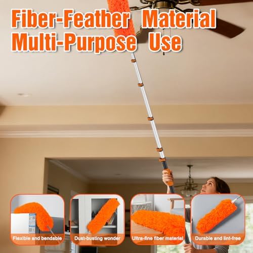 26FT Reach Duster Kit, Window Cleaning with 5-20FT Telescoping Extension Pole, High Ceiling Duster, Microfiber Feather Duster, Cobweb Duster, Window Squeegee, Feather Duster, Extendable Pole Kit - Image 7