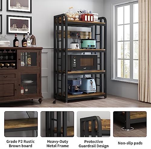 SIREDEEP Bakers Rack with Power Outlet ，4-Tier Kitchen Baker's Rack,Microwave Stand with Storage Suitable for Kitchen, Living Room, Dinning Room，Coffee Bar(Rustic Brown) - Image 7