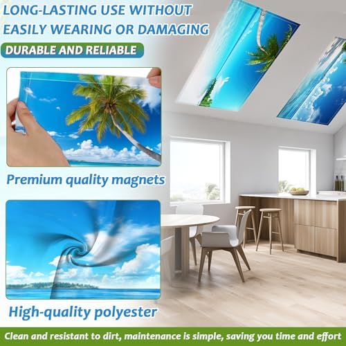6 Pcs Fluorescent Light Covers with 60 Magnets Decorative for Classroom Ceiling Lights 4 x 2 Feet Magnetic Light Cover Filter Easy Install for Hospitals Drop Home Office Ceiling Supply(Coconut Tree) - Image 3
