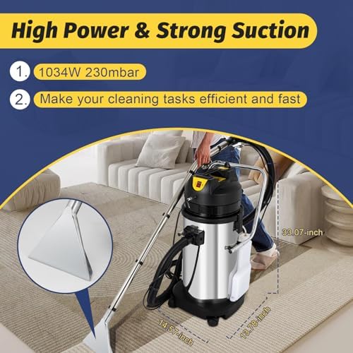 Commercial Carpet Cleaner Machine, 40L/11gal Stainless Steel Spraying Cleaning Machine with 6 Suction Heads Deep Cleaning Carpet Shampooer w/Mobile Tires for Couch Curtain Car Deep Cleaning(No Steam) - Image 4