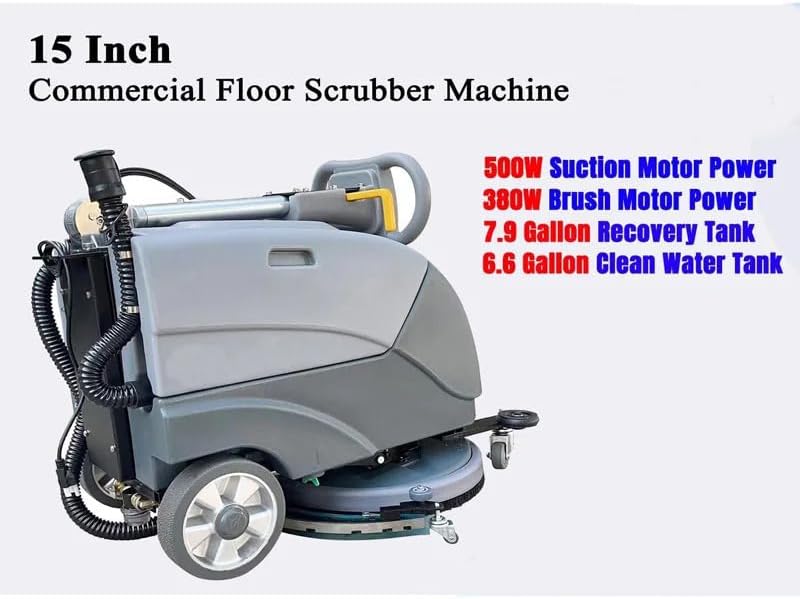 Commercial Floor Scrubber Machine with 15" Brushes, Upgrade Automatic Water Flow, 180 Degree Rotation, Floor scrubbing, Floor Cleaner Machine - Image 4