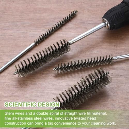 HARFINGTON 6pcs Wire Bore Brush Set 8 Inch Length 7/8 Inch Shank Stainless Steel Bristles Cleaning Brush for Clean Car Part Tube Kitchen Garage - Image 5