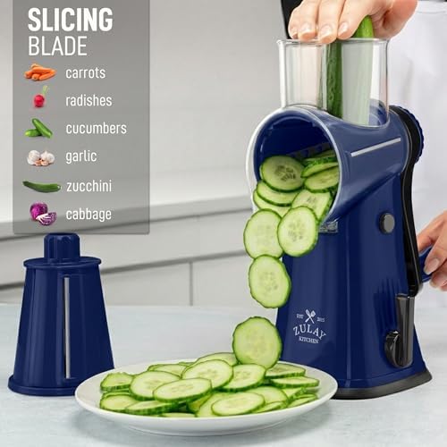 Rotary Cheese Grater Manual Hand Crank 5 Blade Shredder, Sapphire - Image 5