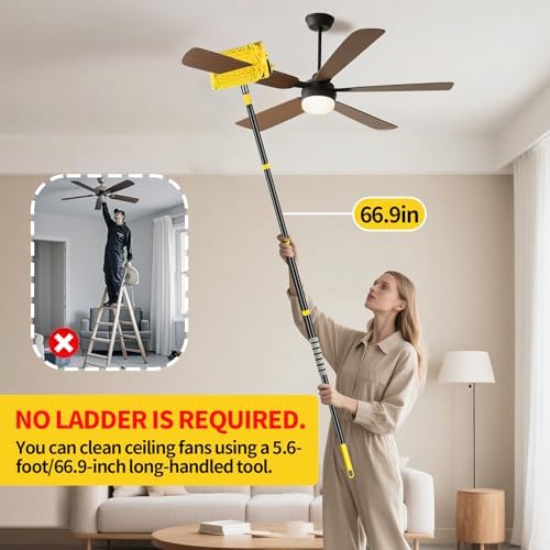 High Ceiling Fan Cleaner Duster for Fans Blades Cleaner with 78.7in Extension Pole Extra Long Handle Cleaning Tool，Reusable Chenille & Microfiber Mop Head for Baseboard Wall Floor Window Glass Wiper - Image 3