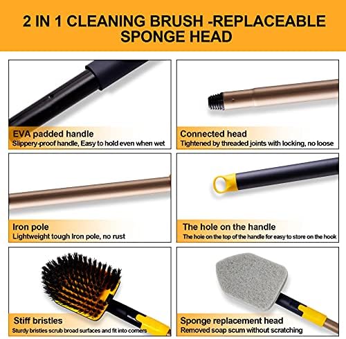 Yocada Tub Tile Scrubber Brush 2 in 1 Cleaning Brush 4*Scouring Pads 58.2" - Image 5