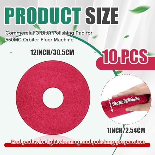 Teenyyou 10 Pcs 12" Cleaning Orbiter Pads Commercial Floor Buffer Pads Hardwood Floor Maintenance Scrubber Polisher Cleaning and Stripping for Orbiter Machine (Red) - Image 2