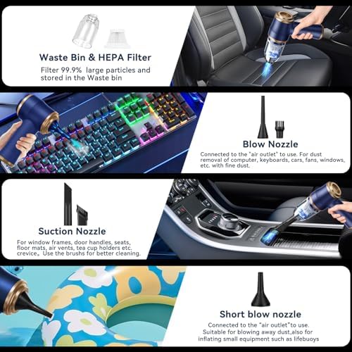 Handheld Car Vacuum Cleaner, Portable Cordless Mini Vacuums with Multi-Nozzles, High Power Dry Hand held Vacuum for Car, Computer, Sofa, Office, Pet, Home - Image 2