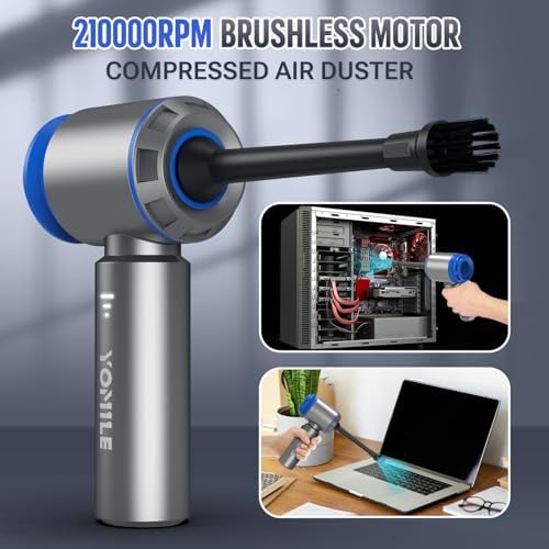 Compressed air Duster, Yomile 2 in 1 180000RPM Cordless Air Duster with Mini Car Vacuum, 9000mAh Battery Dust Blower for Keyboard Cleaner,Rechargeable Air Blower AIC Can for Office Computers - Image 2