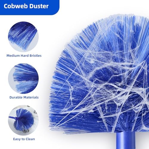 Microfiber Duster for High Ceiling Fan Blades, Cobweb with Extension Pole Adjusts 15-82 Inch, Reusable Cleaning Duster Kit with 3 Duster Heads for Wall Blinds Door Furniture Bookshelves (Blue) - Image 4