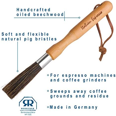 Redecker Natural Pig Bristle Espresso Maker Brush with Oiled Beechwood Handle, Narrow Brush Head Reaches Tight Spaces, Hanging Loop for Storage, 8 inches, Made in Germany - Image 5
