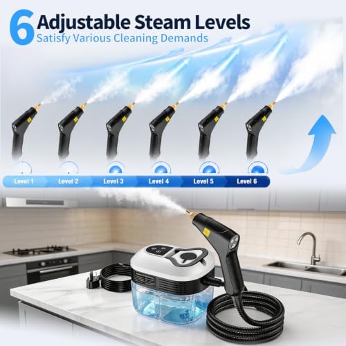 Steam Cleaner, High Pressure Steamer with 6 Level Adjustable Handle, Newly Upgraded 2500W 15s Heat Up, Multi Tools for Kitchen Grease, Grout, Dirt, Tile, Car Detailing - Image 6