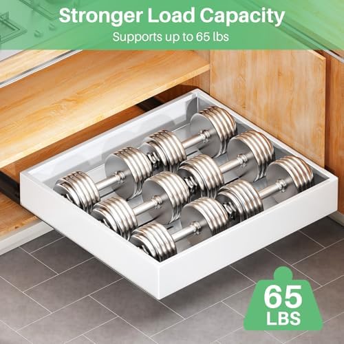Pull Out Cabinet Organizer with Nano Adhesive, Heavy Duty Full-Extension Slide-Out Drawer for Kitchen Cabinet Organizers and Storage, No Drill Roll out Pantry Shelf, 15.8"W x 16.9"D x 3.1"H , White - Image 5
