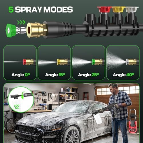 2026 New 5000 PSI Electirc Pressure Washer with 3 Levels Adjustable Pressure Gun, 4 Nozzles and Foam Cannon, Heavy Duty Power Washer for Home/Car/Fence/Garden, 20FT Hose+35FT Cord, Red - Image 6