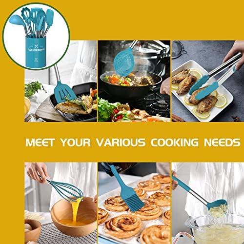 15 Pcs Silicone Cooking Utensils Kitchen Utensil Set - Umite Chef 446°F Heat Resistant Stainless Steel Handles Kitchen Gadgets Tools Set for Nonstick Cookware(Blue) - Image 4