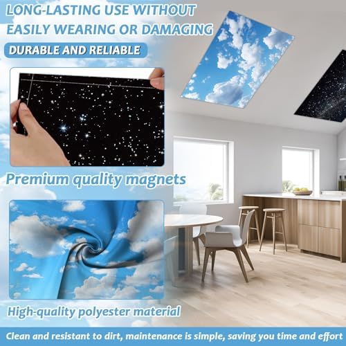 Wiooffen 8 Pcs Fluorescent Light Covers for Classroom Ceiling Light 4 x 2 Ft Magnetic Lights Cover Filters Easy Install for School Office Home Hospitals Drop Ceiling Supplies (Cloud and Starry Night) - Image 3