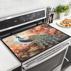 Vintage Blue Peacock Floral Stove Top Cover for Electric Stoves by Unknown